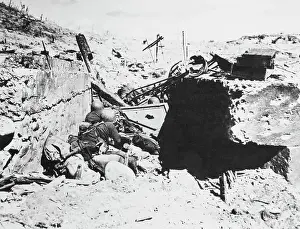 Soldiers Lying in Rubble for Protection