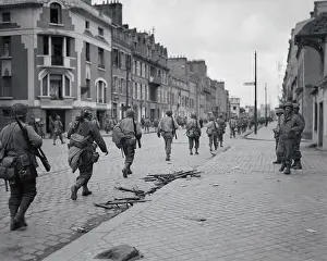 Cherbourg Prints: US Soldiers Marching Through Cherbourg