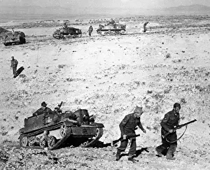 Soldiers Marching with Tank in Tunisia