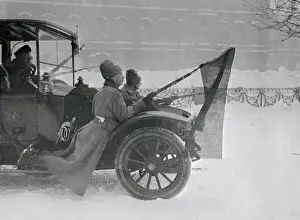Reclining Prints: Soldiers Riding on Car with Red Flags on Bayonets