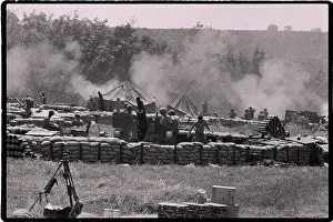 Sandbag Prints: Soldiers Behind Sandbags Returning Fire