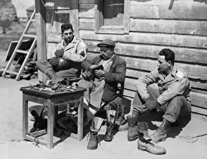 Huty32801 Prints: US Soldiers Sitting With Italian Cobbler