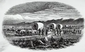 Brigham Young Prints: Soldiers Traveling By Wagon Train