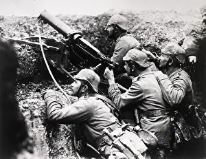 Caution Prints: Soldiers Utilizing Machine Gun