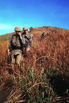 Da Nang Prints: Soldiers Walking Through Field With Walkie Talkies