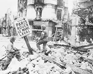 Wreckage Prints: Soldiers In Wrecked Street, Sign Post