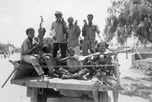 Somalian Prints: Somali Soldiers In Back Of Tractor
