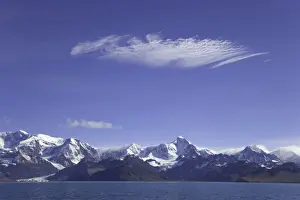 South Georgia, Cumberland Bay, coastal mountains and sea, autumn