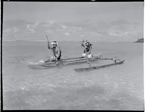 South Seas Natives Traveling by Boat to Festival