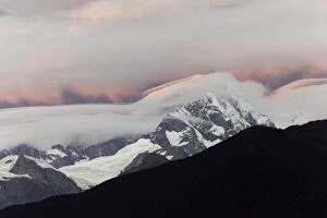 Southern Alps range and glaciers at sunrise, N.Z