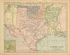 Southern United States Antique Victorian Engraved Colored Map, 1899