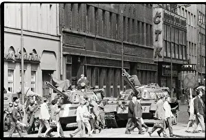 Soviet Tanks Roll Down Prague Street 1968