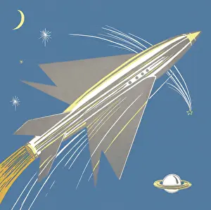 Illustration And Prints: Spaceship in Orbit