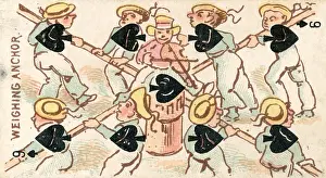 Nine of Spades, Weighing Anchor, Vintage Harlequin Playing Card and Collectible Tobacco Card, 1888
