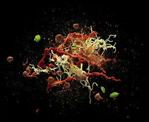 Nutrition Gallery: spaghetti and meatballs splashing in air