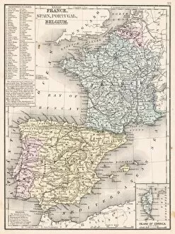 Images Dated 18th May 2017: Spain France Portugal map 1867