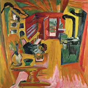 Spain, Madrid, Thyssen-Bornemisza Museum. Whole artwork view. A kitchen of a house in the mountains