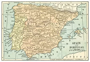 Images Dated 3rd March 2017: Spain and Portugal map 1875