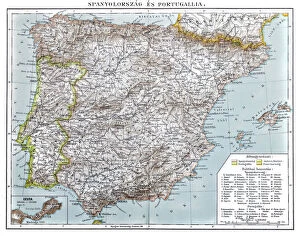 Images Dated 14th October 2016: Spain and Portugal map 1875