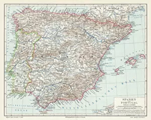 Images Dated 17th April 2017: Spain and Portugal map 1895