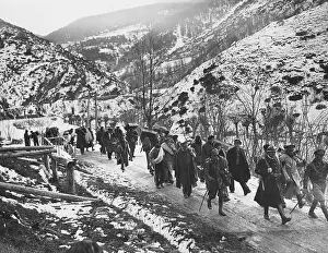 Spanish Loyalists as Refugees Alongside Snow Splattered Mountainside