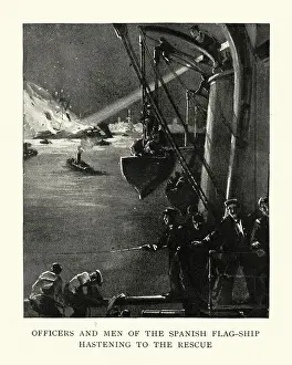 United States Ships (USS) Prints: Spanish officers and men going the rescue survivors of the USS Maine, Havana Harbor