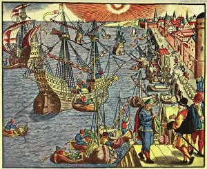 Lisbon Prints: Spanish Travelers Leaving Port in Lisbon