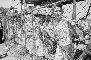 Chain Link Fence Prints: Spectators Watching Funeral of Marilyn Monroe