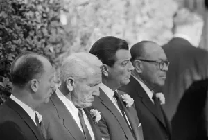Solemnity Prints: Spencer Tracy and Robert Taylor Attending Funeral