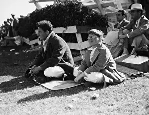 Polo Prints: Spencer Tracy and Son on Lawn in Overcoats