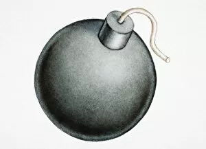 Spherical black bomb with a fuse