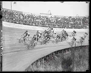 Newark Prints: Sport Participants Riding Bicycles Around Track