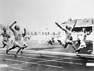 Winning Prints: Sprinter Charlie Paddock Winning Olympic 100-Meter Dash