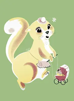 Fluffy Prints: Squirrel and Baby Carriage