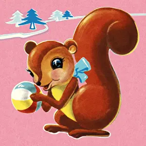 Facial Expr Prints: Squirrel Holding Beach Ball