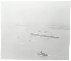 SS United States Sailing Past Statue of Liberty