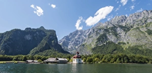 Images Dated 17th August 2014: St. Bartholomae in Konigssee in front of the Watzmann, Berchtesgaden National Park