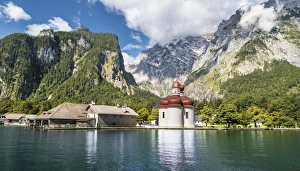 Images Dated 17th August 2014: St. Bartholomae in Konigssee in front of the Watzmann, Berchtesgaden National Park