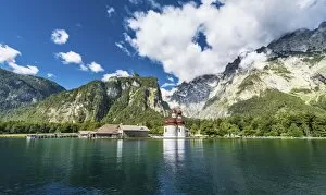 Images Dated 17th August 2014: St. Bartholomae in Konigssee in front of the Watzmann, Berchtesgaden National Park