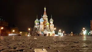 Moscow Prints: St. Basil Cathedral & Red Square at night, Moscow