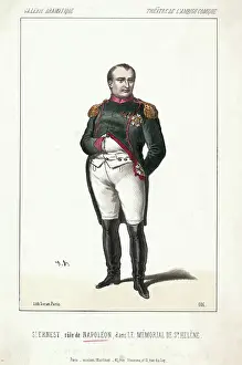 French Text Prints: St. Ernest in the role of Napoleon in Memorial to St. Helene Lithograph