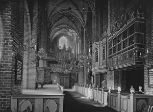 Prints of circa 1950: Interior of St Maria Church at Elsinore (Helsingor). In the background is an organ which belonged to Danish organist and composer Dietrich Buxtehude. (Photo by C) Famous Music Composer Prints: St Maria Church