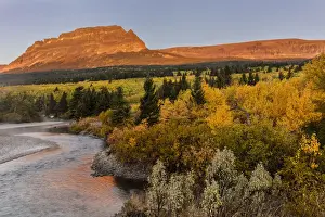 Montana Prints: St. Mary River and Singleshot Mountain in autumn in Glacier National Park, Montana, USA