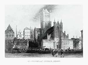 Town Square Collection: St. Nicholasa Church in Ghent, Belgium Circa 1887