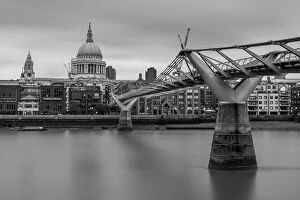 St. Pauls Cathedral And Millennium Bridge Black And White