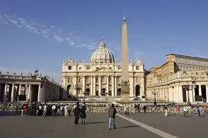 Town Square Prints: St Peters square Basilcia of Saint Peter Epyian obelisk Vatican Rome Italy