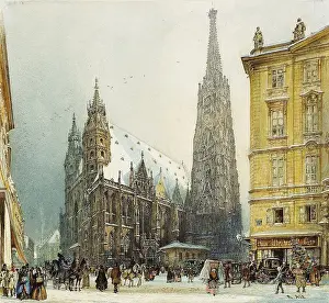 Religious Facilities Prints: The St, Stephen?s Cathedral in the Christmas Time