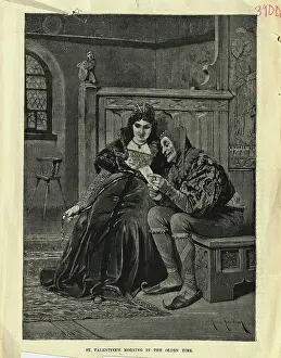 Prints of (Original Caption). Picture shows, St. Valentine's Morning in the Olden Time. It depicts a nobel woman being read a letter from a jester. Undated illustration Discover the beauty and mystery of the medieval era: St Valentine'S In The Olden Time
