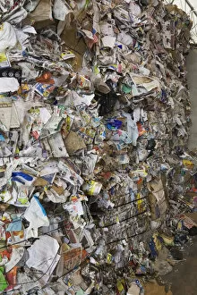 Images Dated 6th June 2011: Stacked bales of recyclable cardboard and paper at a sorting centre, Quebec, Canada