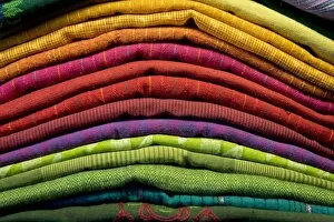 Kerala Collection: Stacked colourful towels, Kerala, India